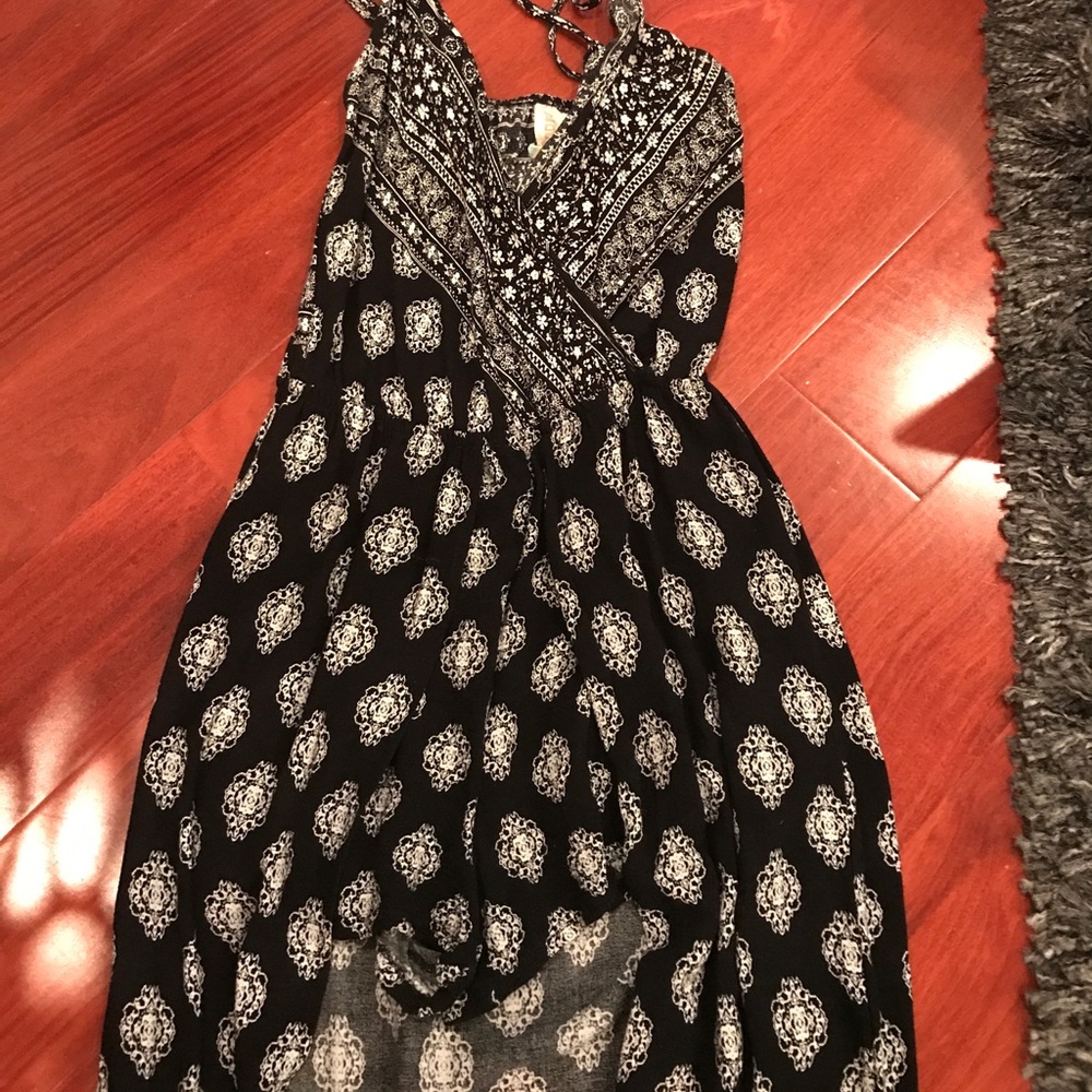 Romper with long open slit skirt attached