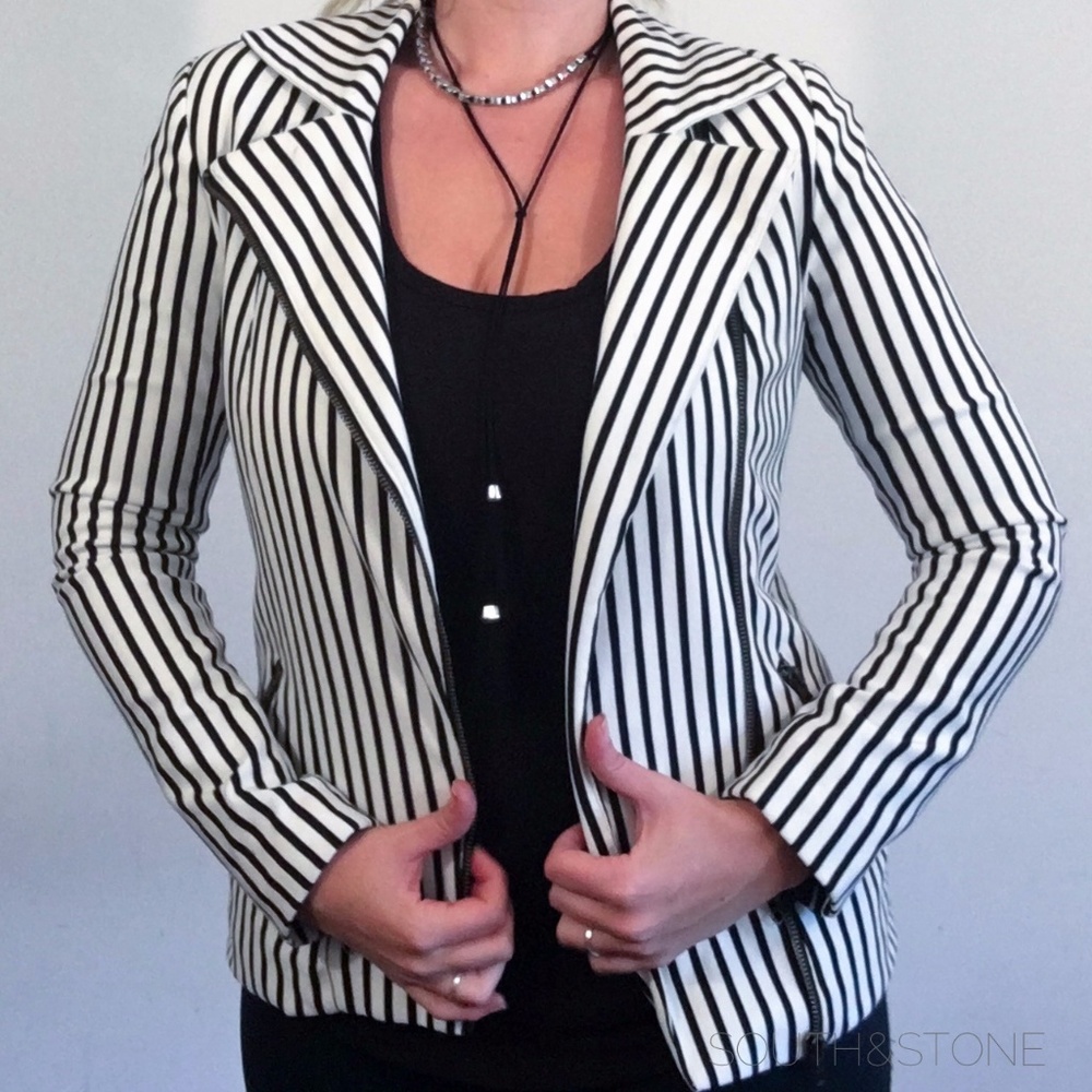 Black and White Striped Blazer