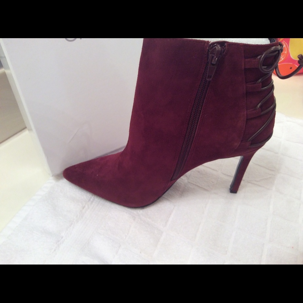 Reduced Stunning Suede Wine Pointy Toe Boots