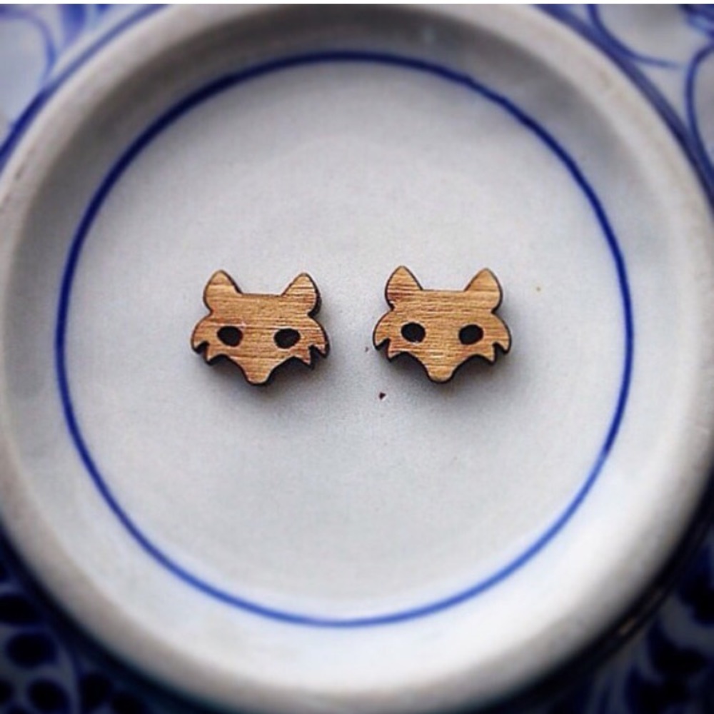 Bamboo laser cut fox earrings