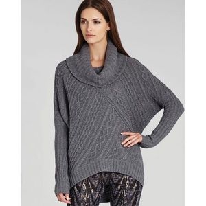 BCBGMAXAZRIA Gray Linden Dolman Sleeve Cable Knit