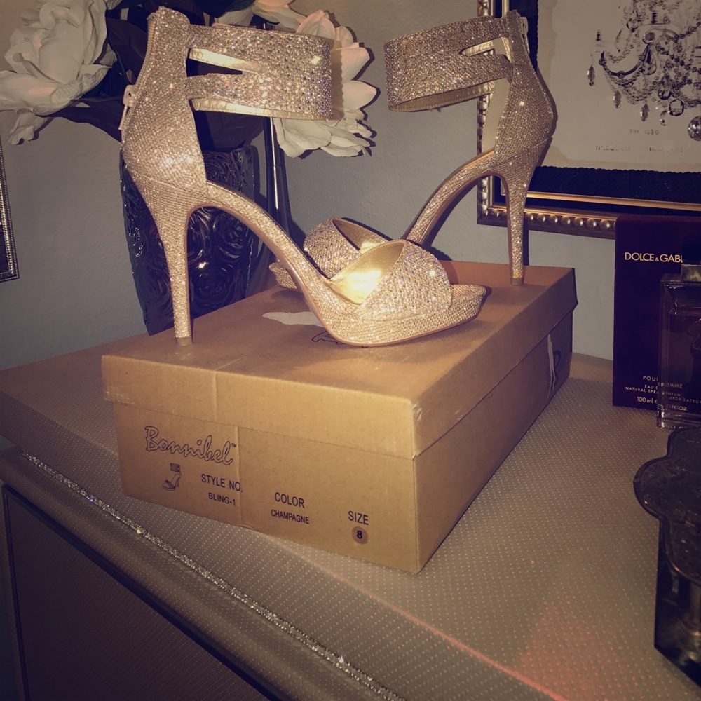 Champagne colored rhinestone heels !