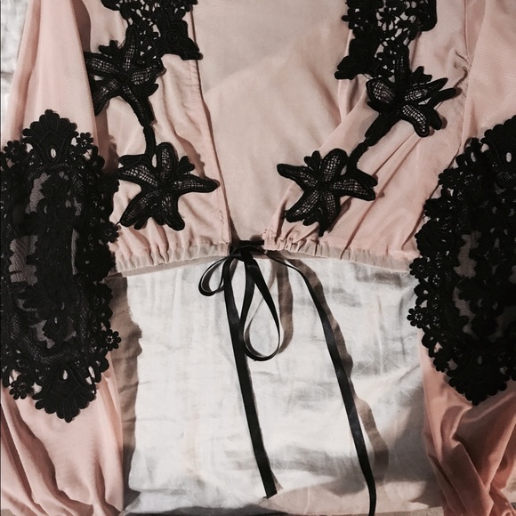 Behind Hemlines Mesh & Lace Tie Top Rose Gold - Picture 2 of 2