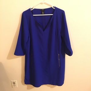 Bright Blue shift dress with zippered pockets