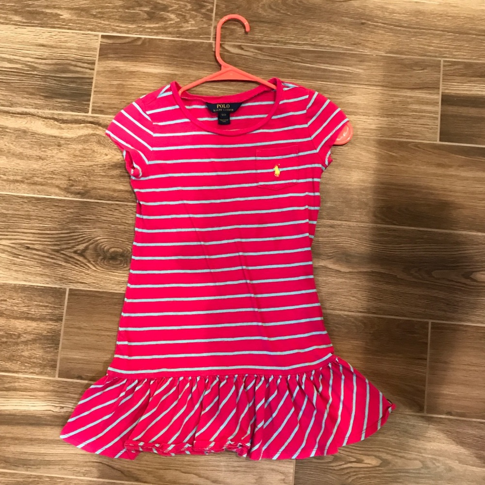 Polo girls size 7, hot pink/blue stripe