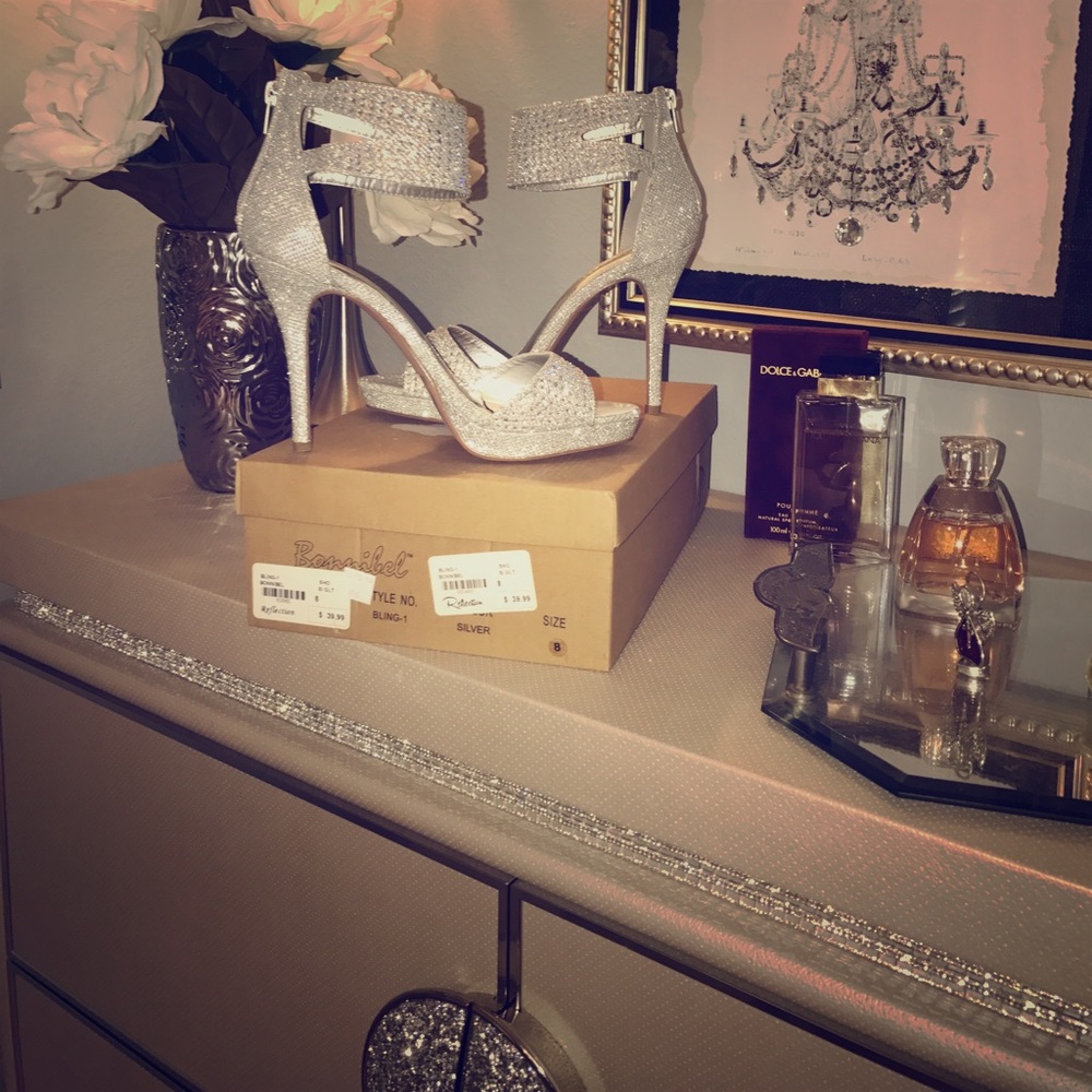 Silver sparkly rhinestone heels