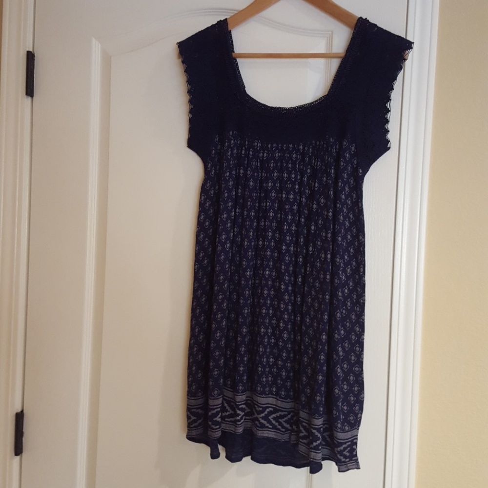 Tribal print navy blue dress
