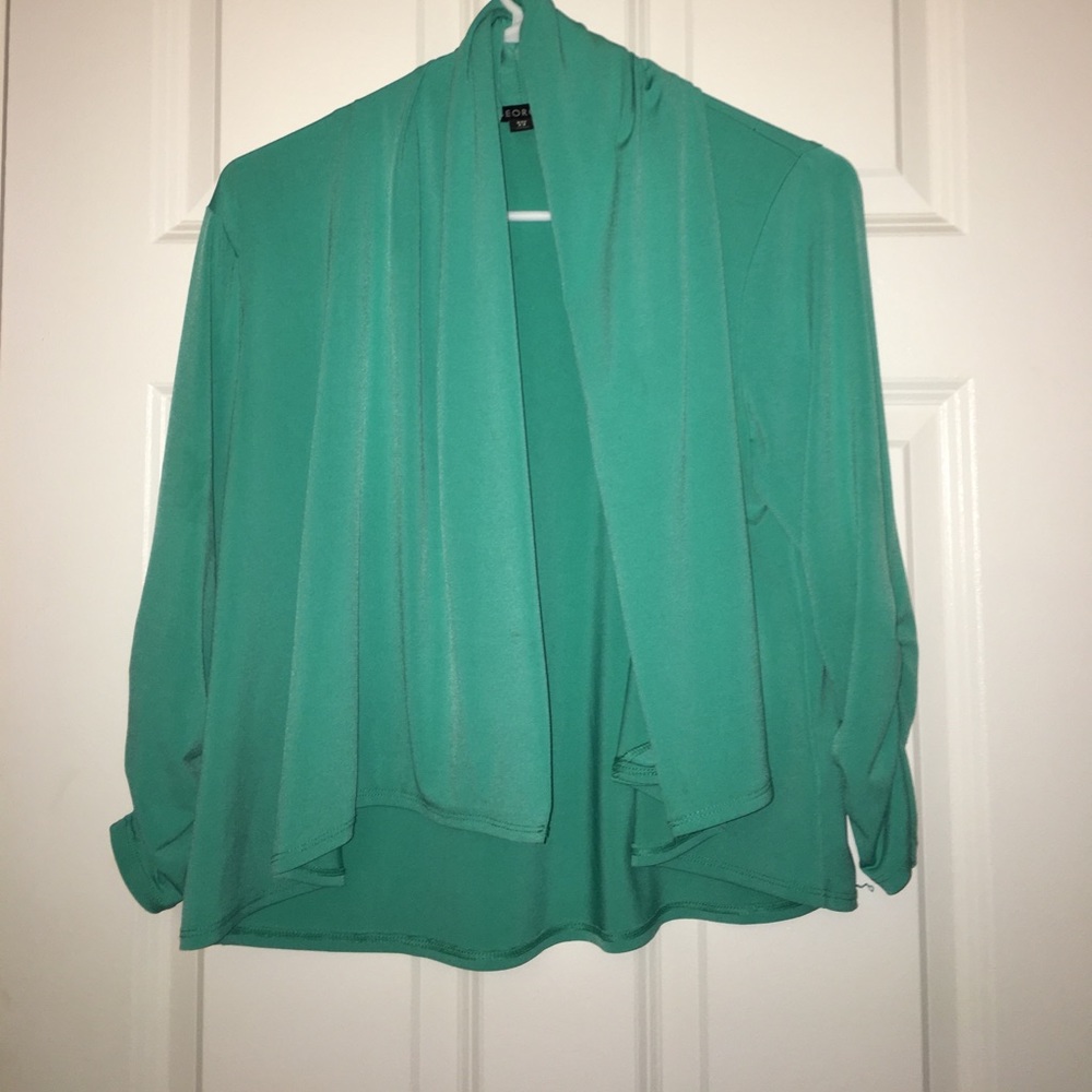 Aqua green cardigan.
