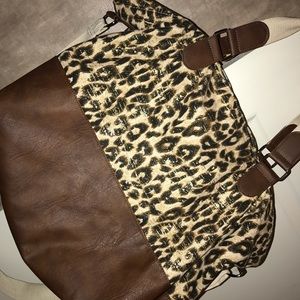 Cheetah brown and gold large tote bag
