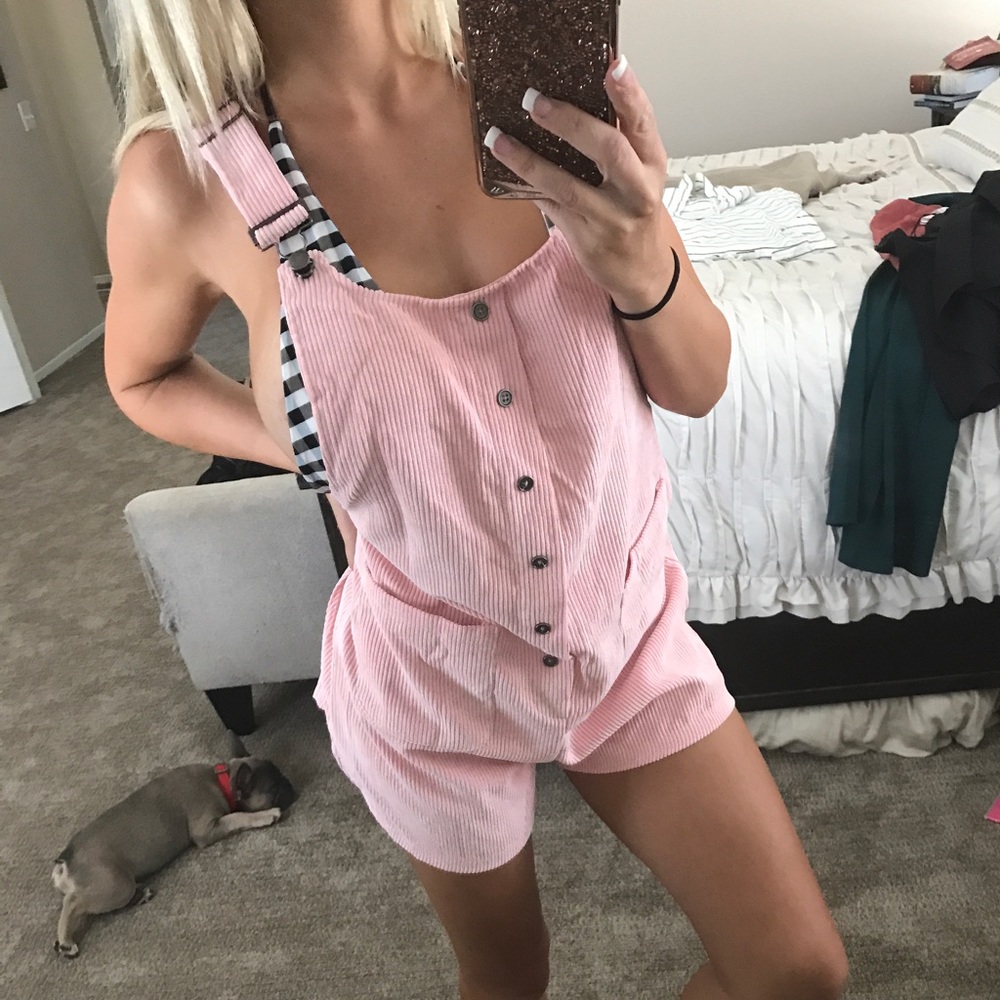 Pink corduroy overalls