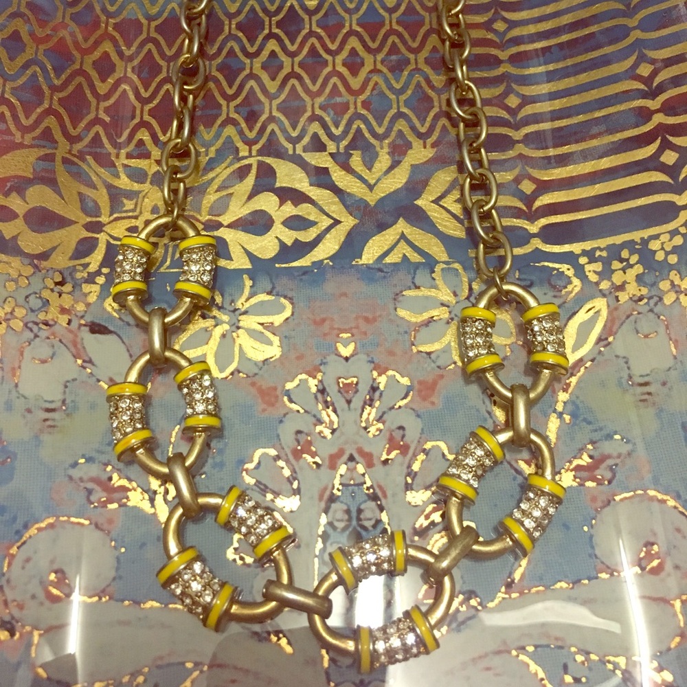 J Crew bib necklace with yellow and crystal!