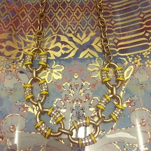 J Crew bib necklace with yellow and crystal!