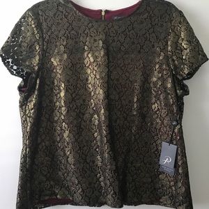 NWT Adrianna Papell Lace Blouse Gold Purple