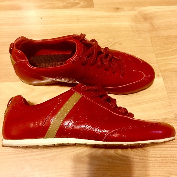 red patent trainers