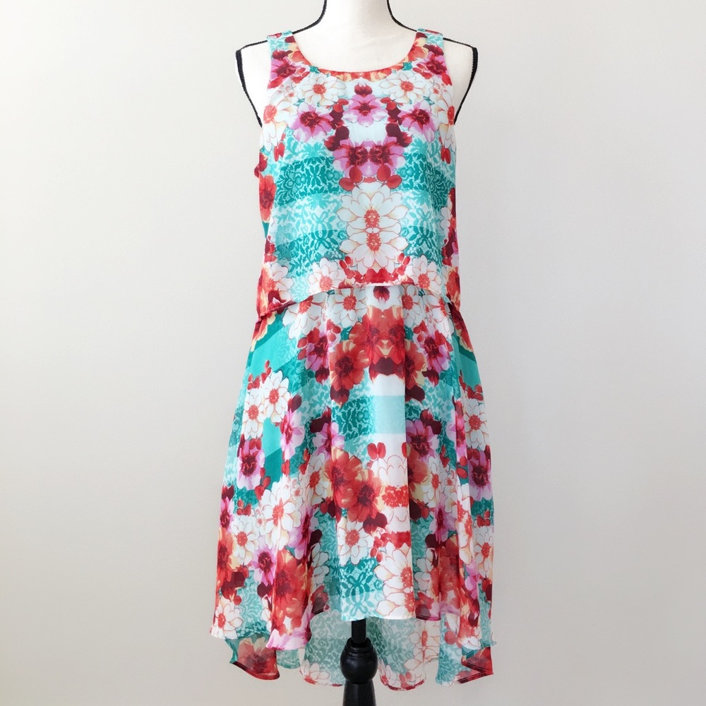 BISOU BISOU Floral Hi-Lo Dress Women Size 6