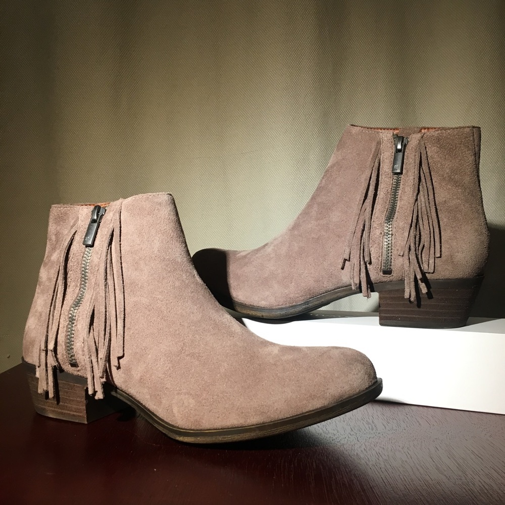 PRICE DROP! Lucky Brand Taupe Fringe Heeled Bootie