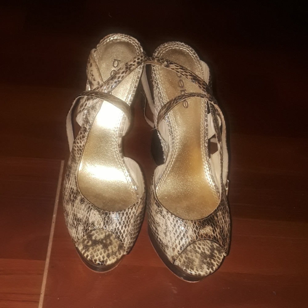 Bebe snake skin wedges
