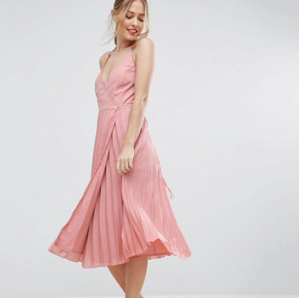 ASOS pleated wrap front midi dress