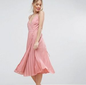 ASOS pleated wrap front midi dress