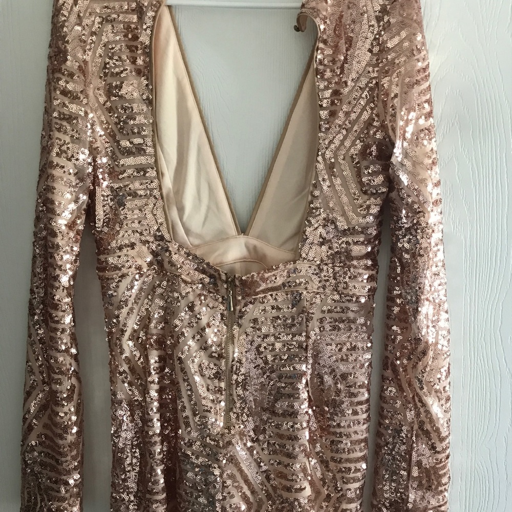 Rose Gold sequin romper women plunging v neckline