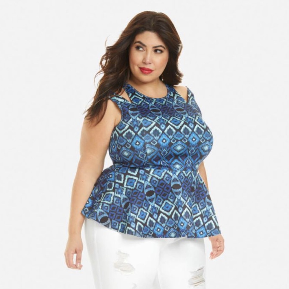 FTF NEW batik print peplum top Sz 0X