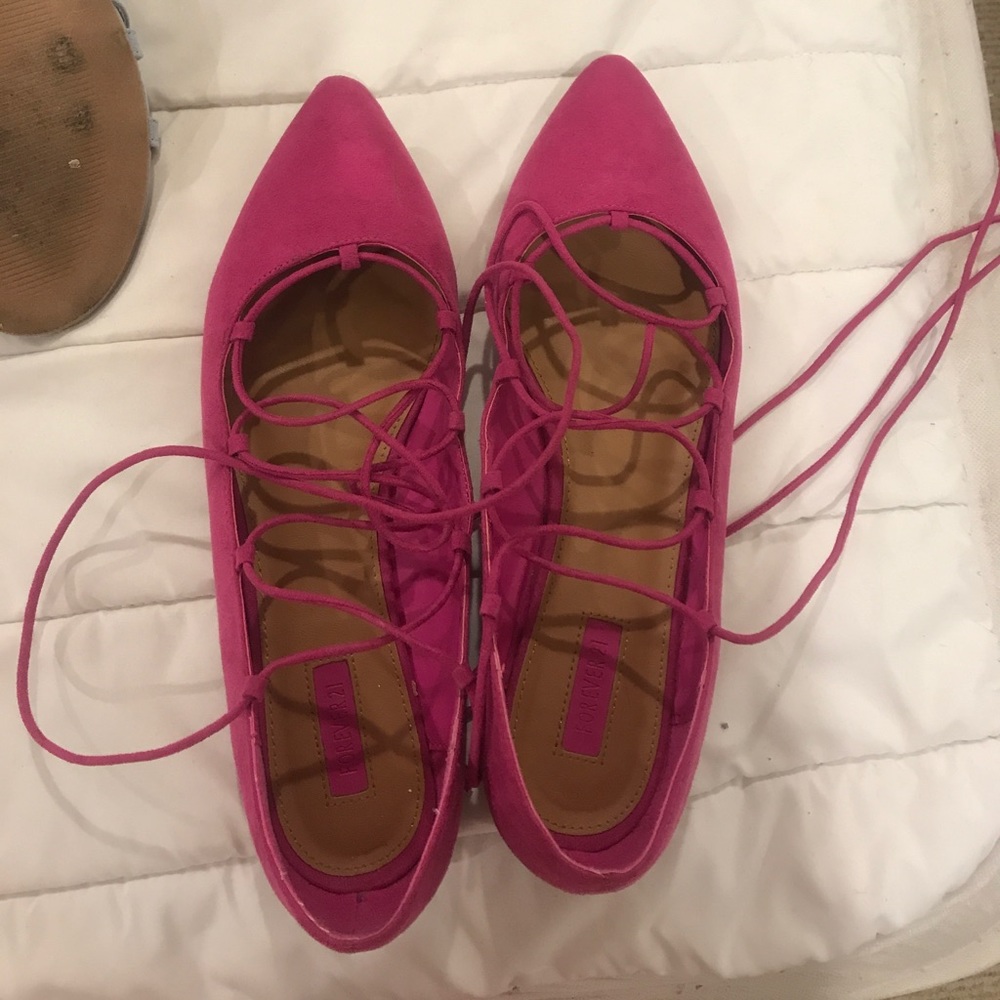 Forever 21 Hot pink lace up ballerina shoes