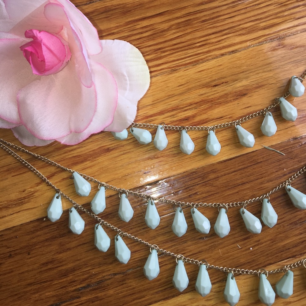 Baby blue 3 tier statement necklace