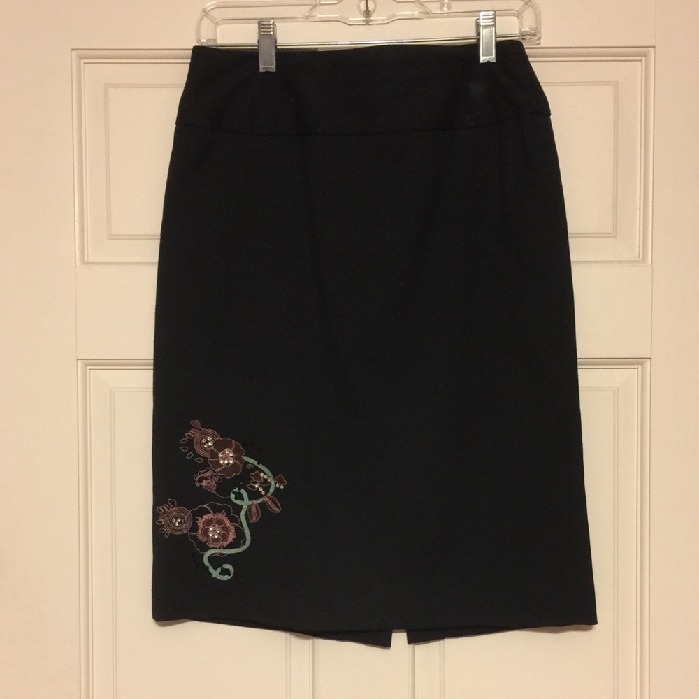 Black skirt with pink and green floral accent