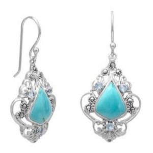 TURQUOISE BLUE TOPAZ MARCASITE EARRINGS