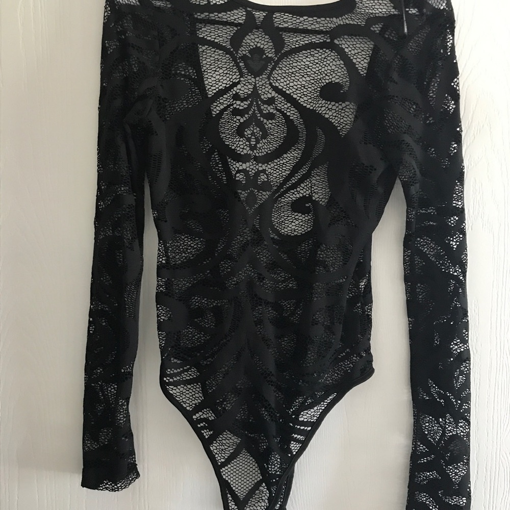 Mesh body suit women lingerie floral open back