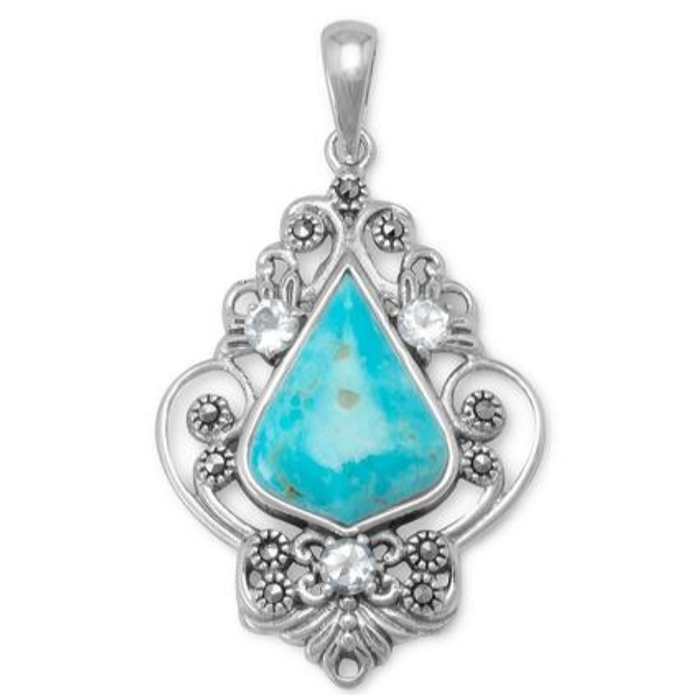 Turquoise Blue Topaz Marcasite Pendant