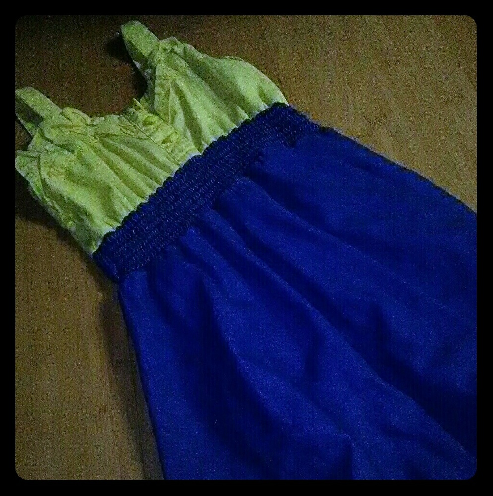 Girls yellow and blue jean dress.