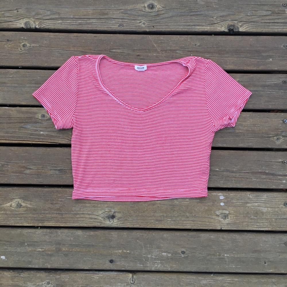 Red and White Pin Striped Garage Crop Top
