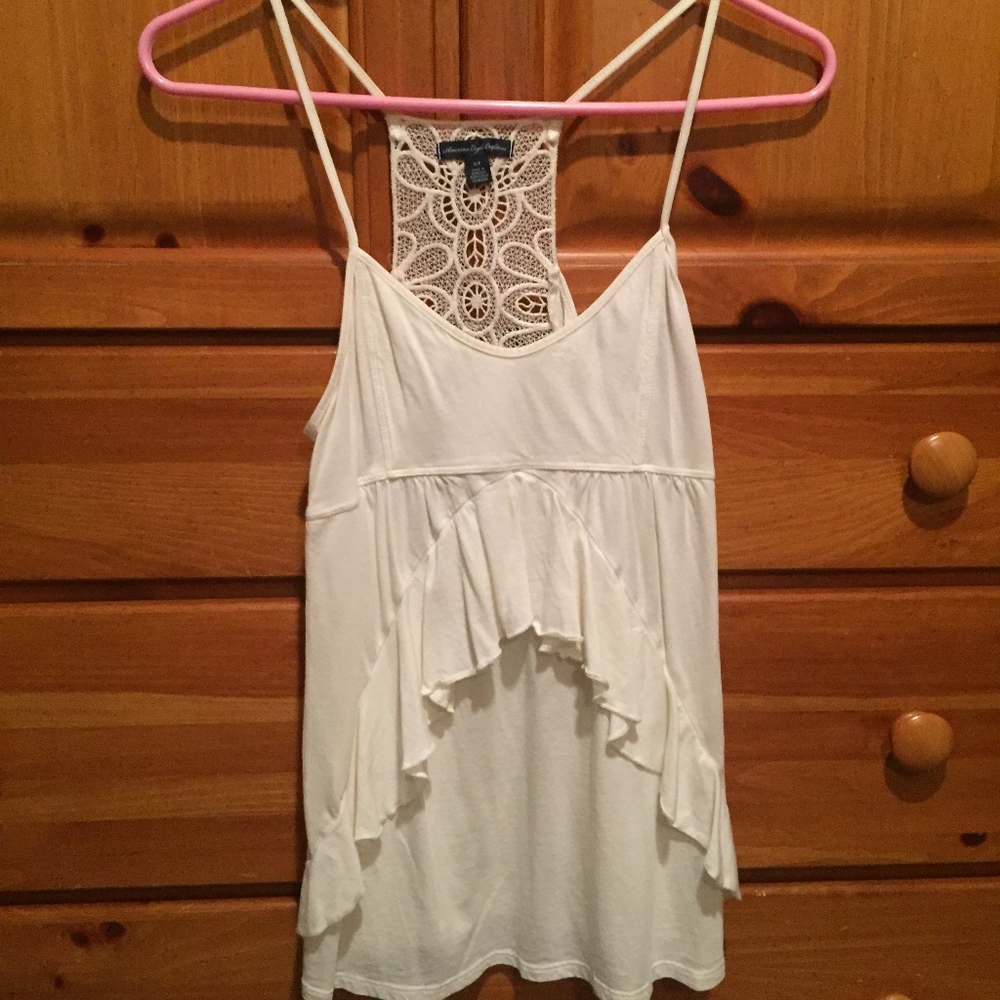 Lace trim with ruffled front tank top