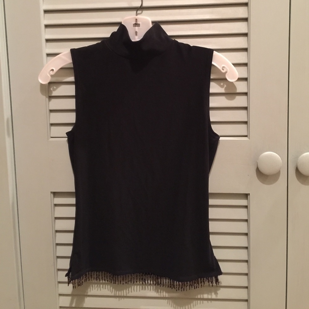 Beaded sleeveless mock turtleneck