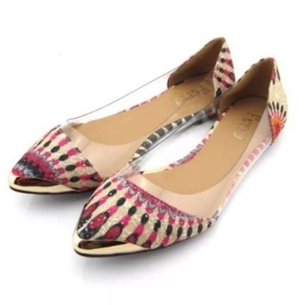 Pointed Flat Shoes 7 With Gold And Colorfull