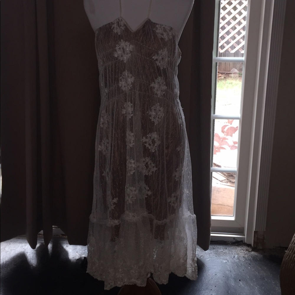 Lace sundress with brown lining