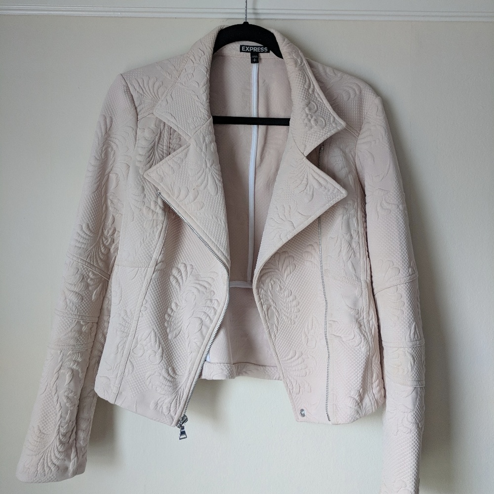 Express Blush Floral Motorcycle Knit Jacket