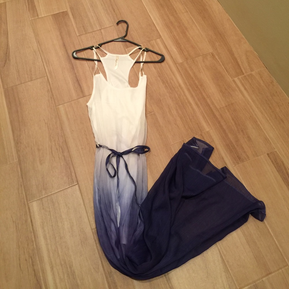 Strapped maxi dress with sheer bottom