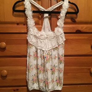 Flower and ruffle detailed razorback tank top