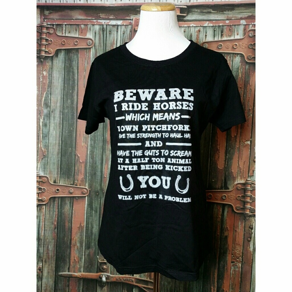 Black White Graphics Horses Beware T Shirt