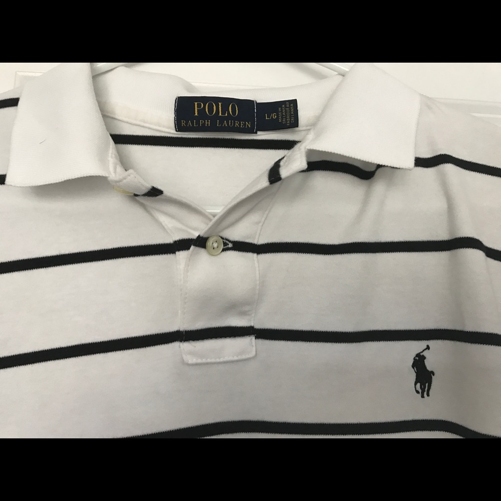 MENS white w/ thin black stripe polo