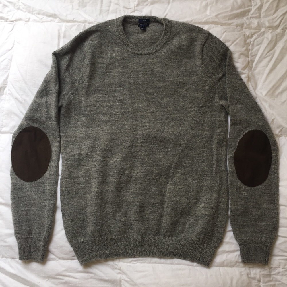J Crew Gray Wool Elbow Patch Sweater