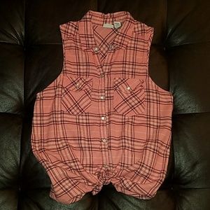 Plaid Sleeveless Button Down