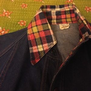 VINTAGE Denim jacket with plaid collar