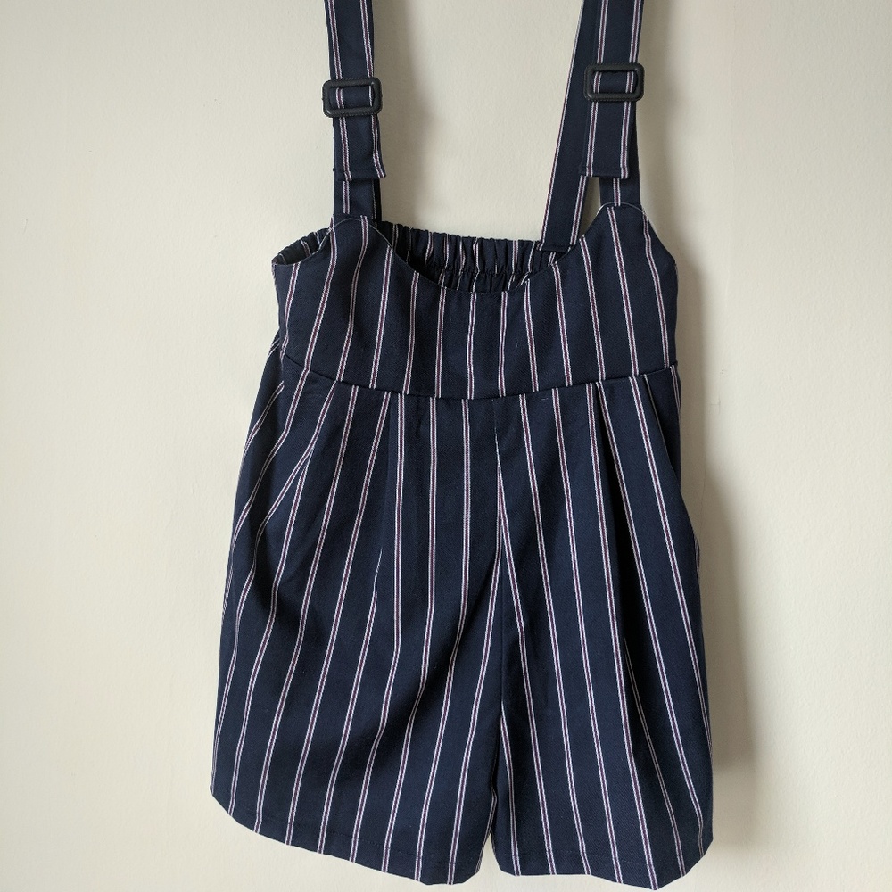Navy Striped Overalls