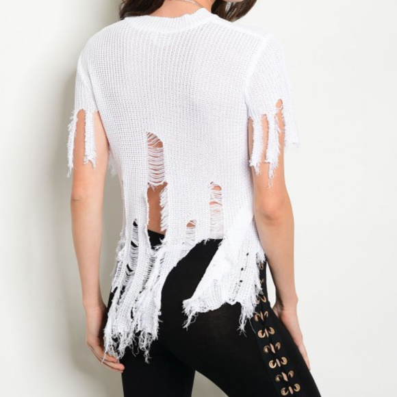 TOP WHITE KNIT DISTRESSED TOP - Picture 4 of 4