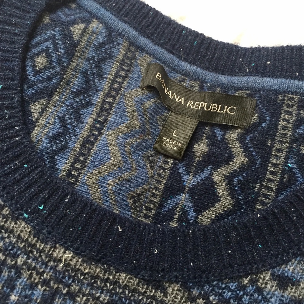 Bans Republic Blue and Black Patterned Sweater L