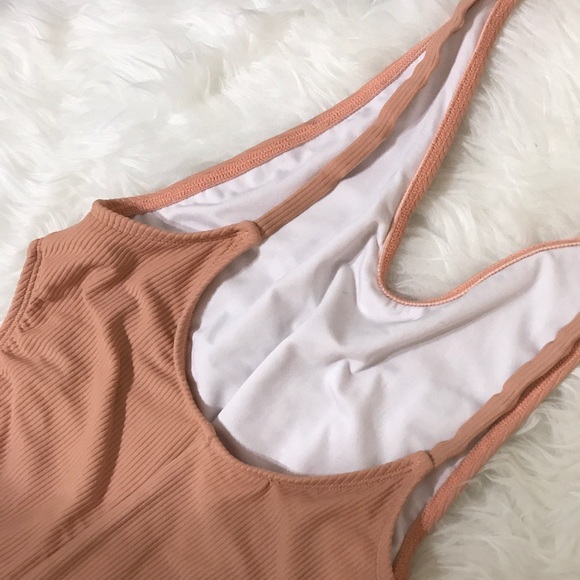 NWOT Nasty Gal Alina Peach Ribbed Low Back Swim - Picture 5 of 8