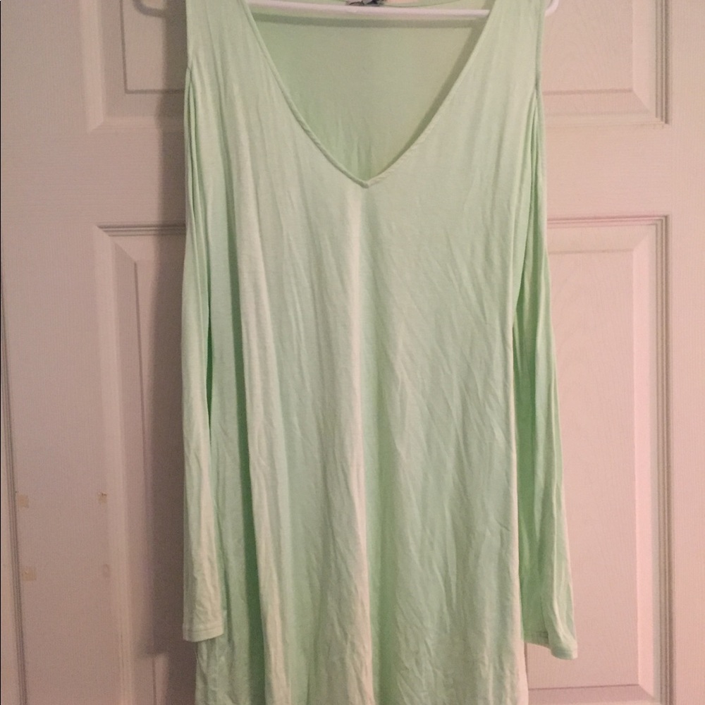 Mint green dress with cut out sleeves